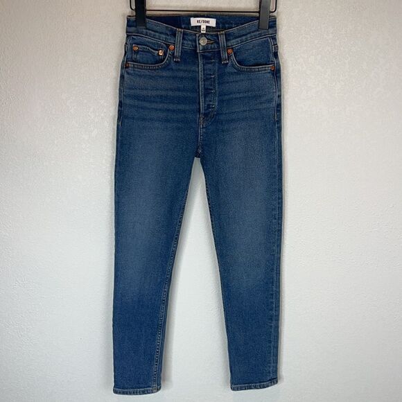 RE/DONE High Rise Comfort Stretch Ankle Crop Jeans Size 24 - Picture 2 of 14